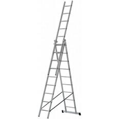 Лестница трехсекционная алюминиевая, 3х9 ступеней, H=257/449/641 см, вес 11,18 кг арт. 65434