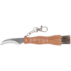 Нож грибника складной, нерж.сталь, деревянная ручка, 170 мм, изогнутое лезвие 45 мм, кисточка, брелок, арт. 10745