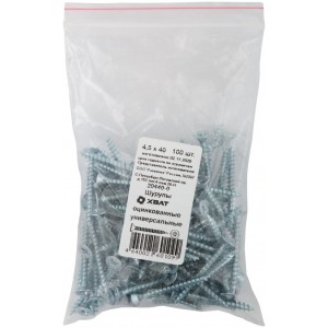 Шурупы оцинкованные, универсальные 4,5 х 40 100 шт Фасовка, арт. 20440-0