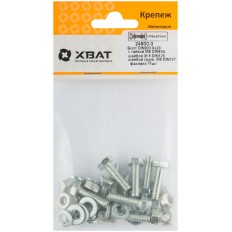 Комплект:Болт din933 6х20, с гайкой М6 din934, шайбой М 6 din125, шайбой пруж. М6 din127 (фасовка 11шт.), арт. 24800-3
