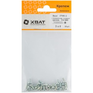 Винт с полуцилиндрич. головкой с полной резьбой оцинков. din 7985 3х6 30 шт.(фасовка), арт. 27690-2 Винт с полуцилиндрич. головкой с полной резьбой оцинков. din 7985 3х6 30 шт.(фасовка), арт. 27690-2