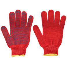 Перчатки вязаные утепленные красные х/б с ПВХ арт. 12499