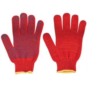Перчатки вязаные утепленные красные х/б с ПВХ арт. 12499